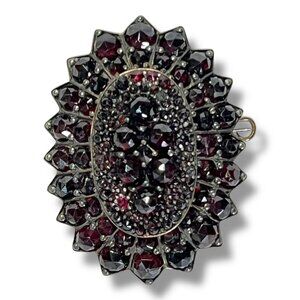 Antique Victorian Garnet Gemstone Brooch or Pendant 1.5" Oval Set in Gold Plate
